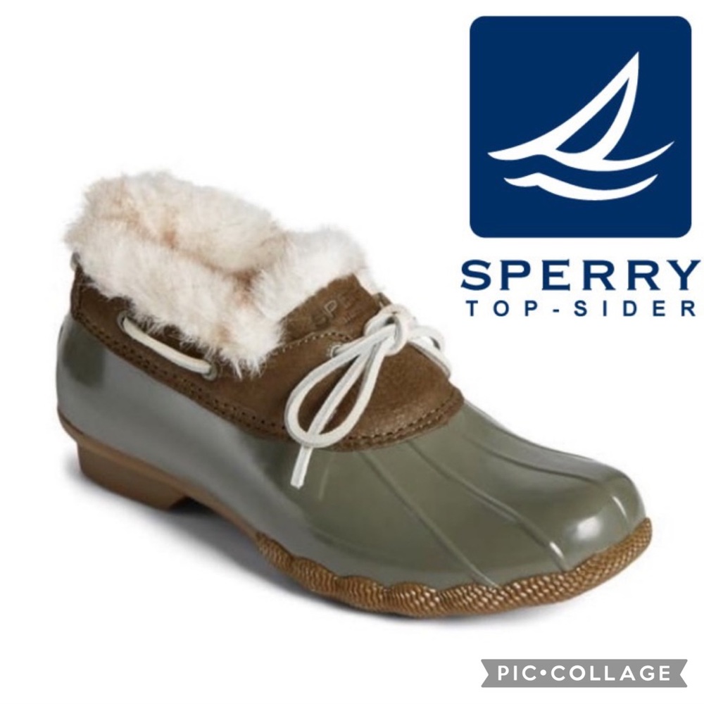 ☔️ Sperry Saltwater Faux Fur Lined One Eye Duckboot {Army Green} 10